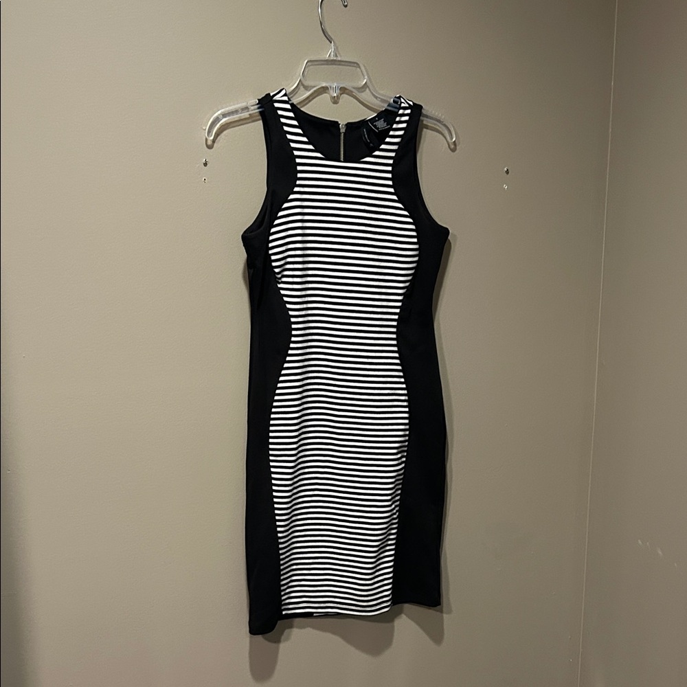 New Directions Black and White Striped Mini Dress